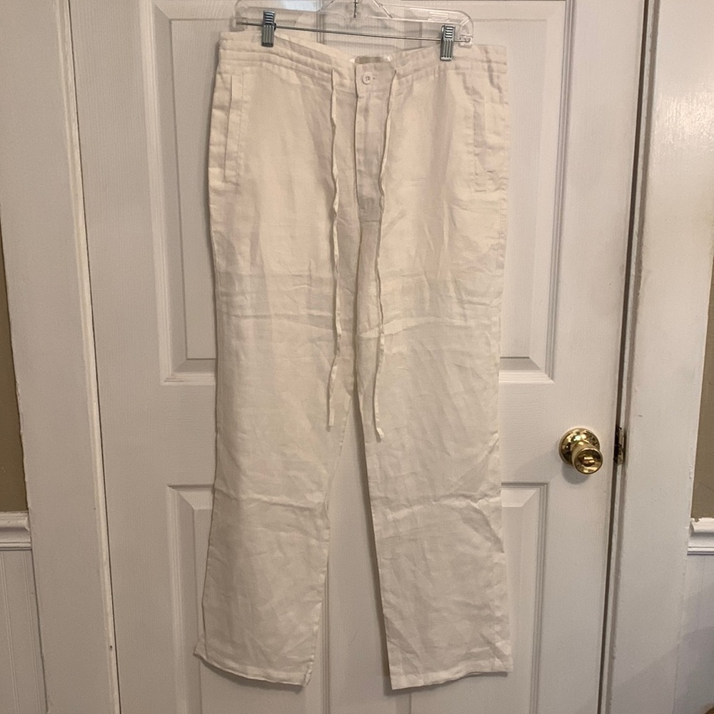 Alibi Paris Women 100% Linen Drawstring Pants